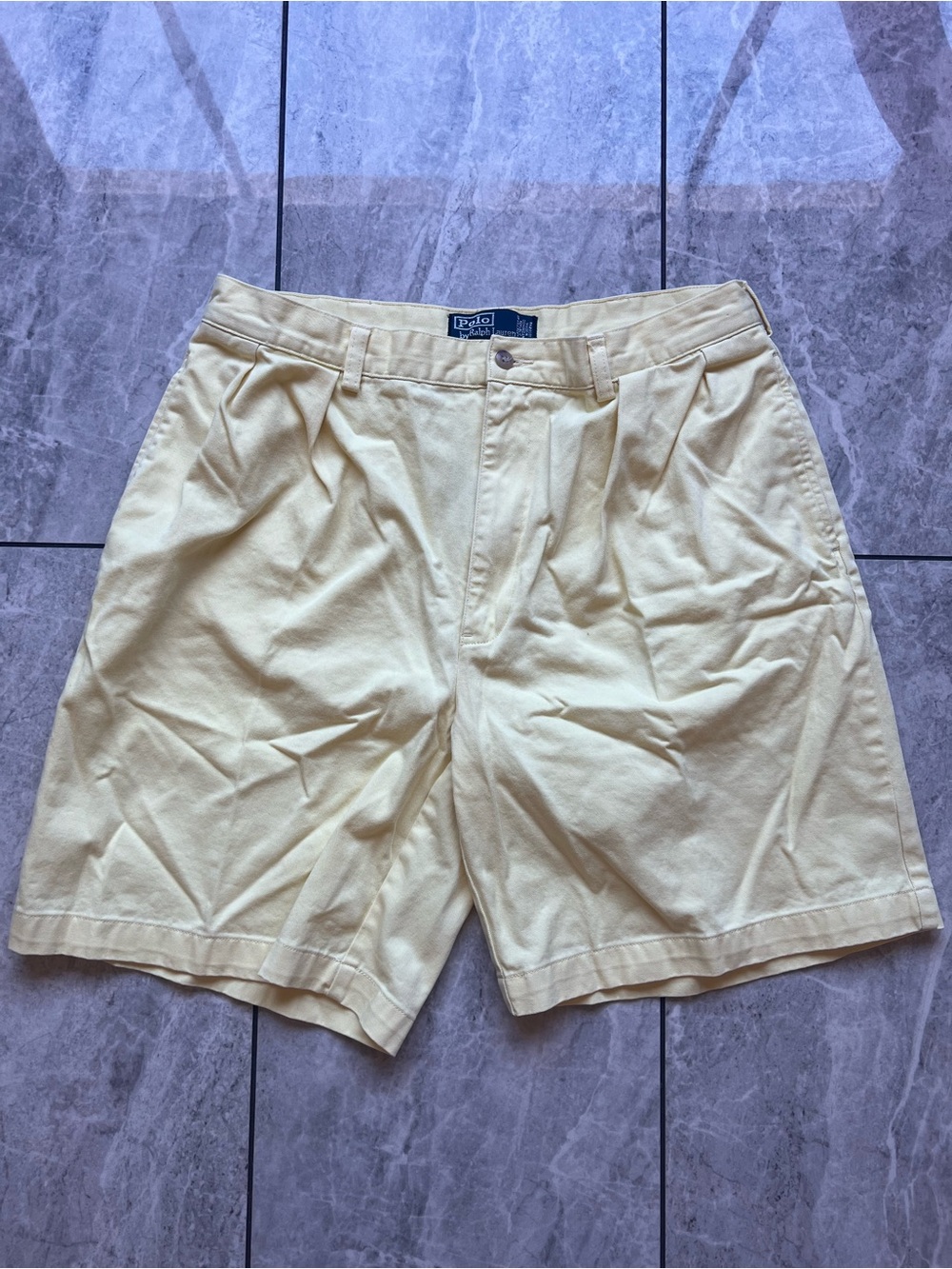 Polo Ralph Lauren VTG 90’s Tyler Pleated Chino Shorts Yellow 100%Cotton Golf 36